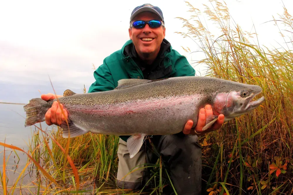 Trophy rainbow trout caught on the Kenai River in fall